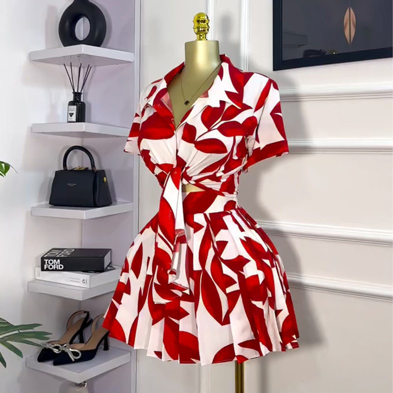 High Waist Pleated Skirt Two-piece Set