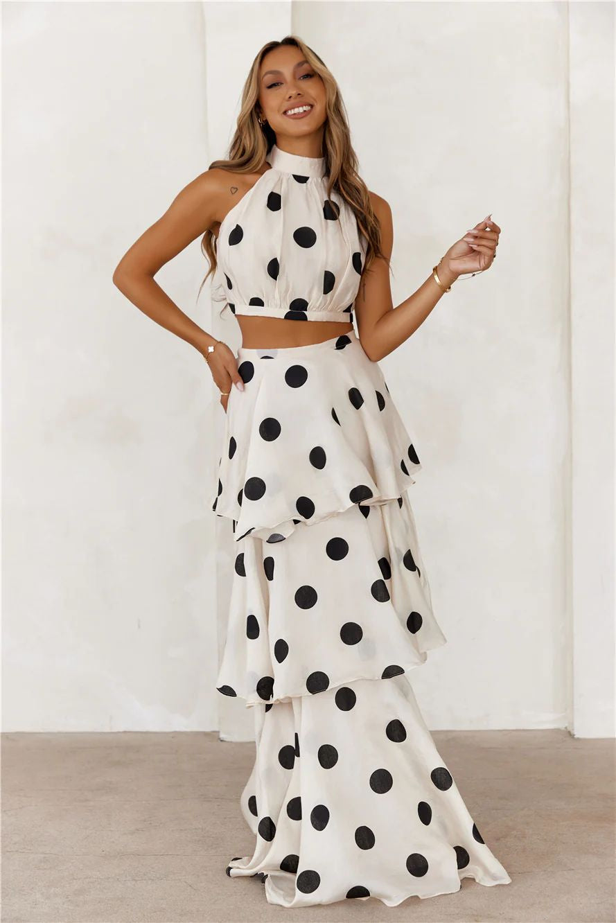 Polka dot 2 piece skirt set