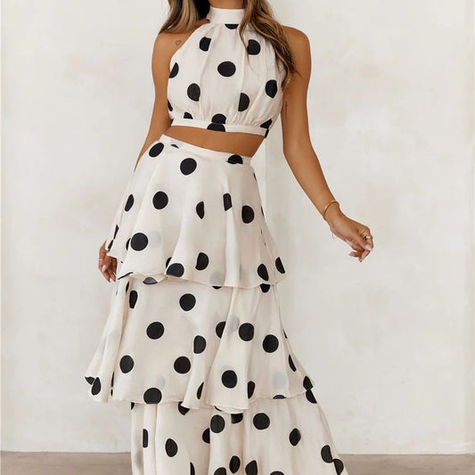 Polka dot 2 piece skirt set